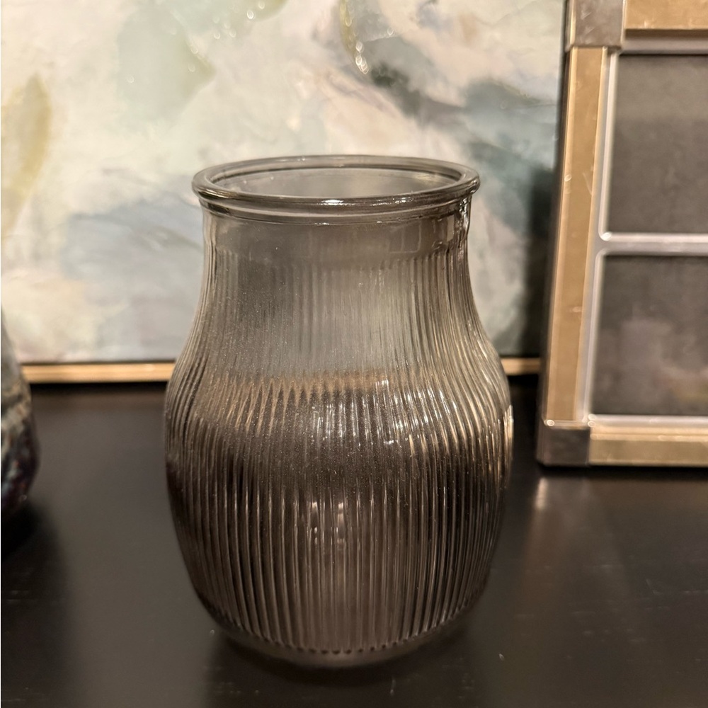 Smoked Ribbed Glass Vase -